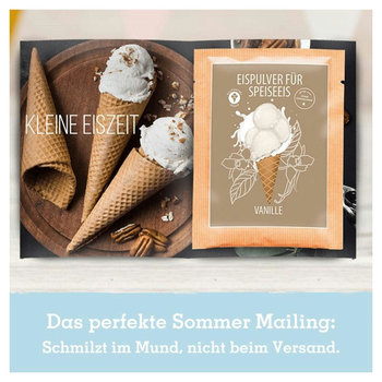 Portionsbeutel Eispulver in der Klappkarte