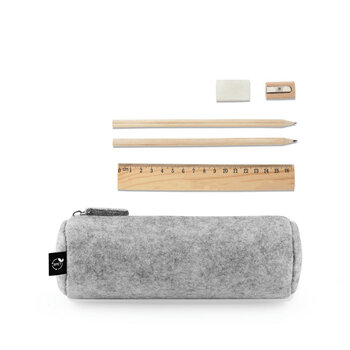 NOMAD. Mehrzwecketui aus recyceltem Filz (100 % rPET) mit Lineal, Bleistiften, Radiergummi und Spitzer