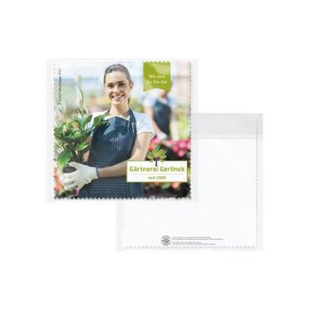 POLYCLEAN rPET Brillenputztuch 15x15 cm im Cellulosebeutel, All-Inclusive-Paket