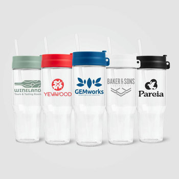 Polar Zweifarbiger Recycling-Glasbecher mit Trinkhalm - 1 L