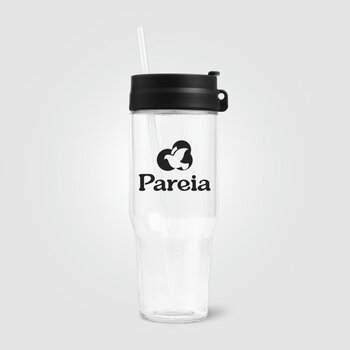 Polar Zweifarbiger Recycling-Glasbecher mit Trinkhalm - 1 L