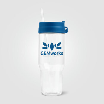 Polar Zweifarbiger Recycling-Glasbecher mit Trinkhalm - 1 L