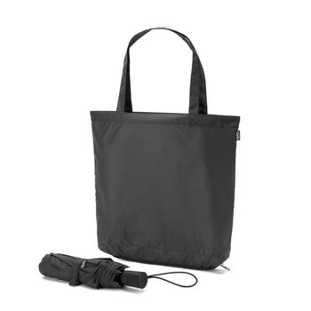 SKYLAR. 2-in-1-Regenschirm mit Einkaufstasche inklusive. Dieser ist aus recyceltem Polyester