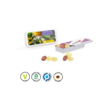 Schiebedeckeldose, weiß Deckel aus Metall Unterteil aus Metall Frucht Mix Bonbon, Micro