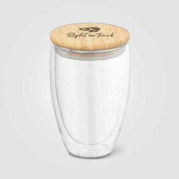 Sculpture - 355 ml Glasbecher mit Bambus-Deckel - Doppelwandig