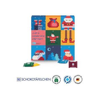 Täfelchen Adventskalender Vollkartonhülle, weiß 24 Ritter SPORT Schokotäfelchen Mischung: Alpenmilch, Knusperflakes, Mandel, Halbbitter